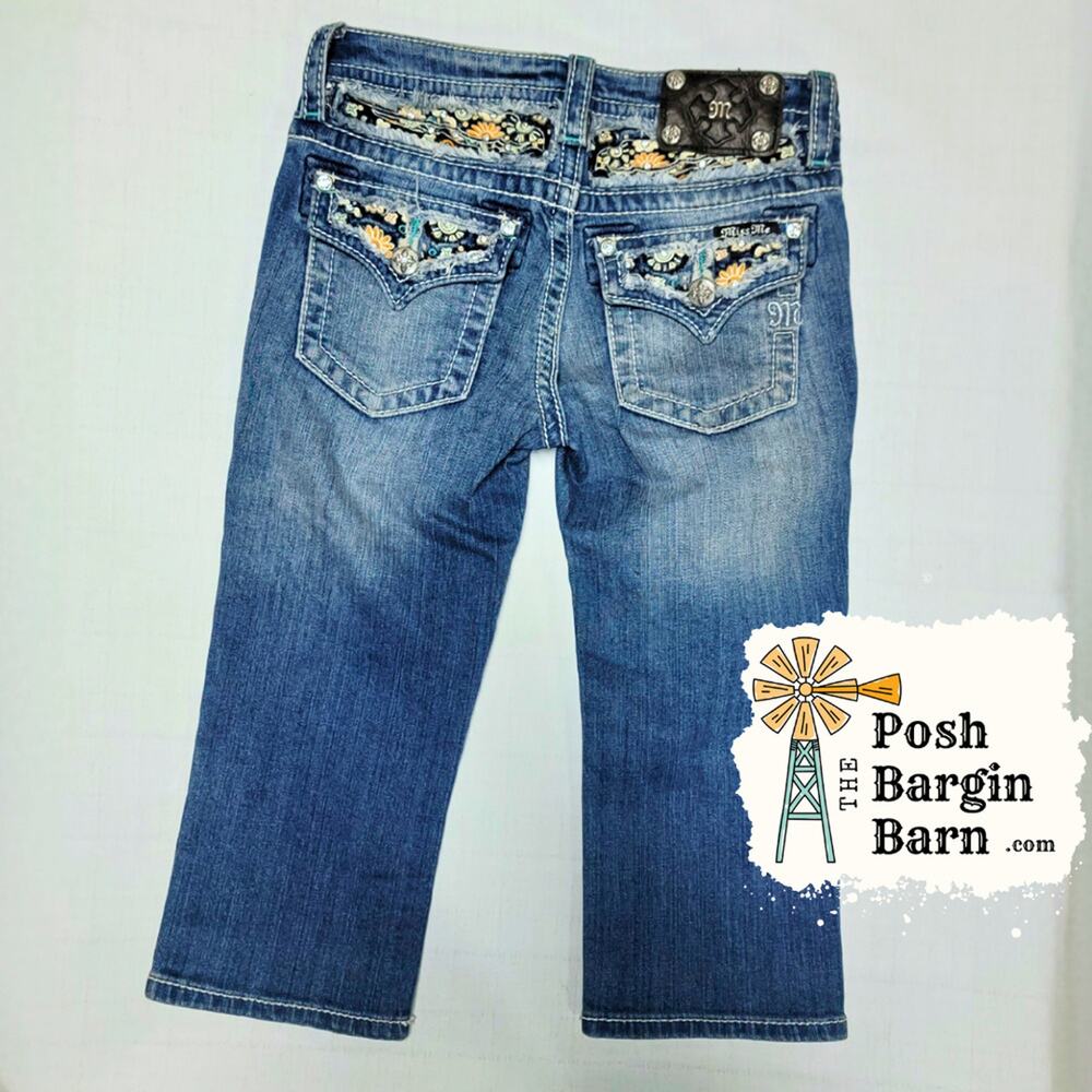 EUC Miss Me Youth 14 Bling Floral Capri Jean Soft Denim Pant Crop